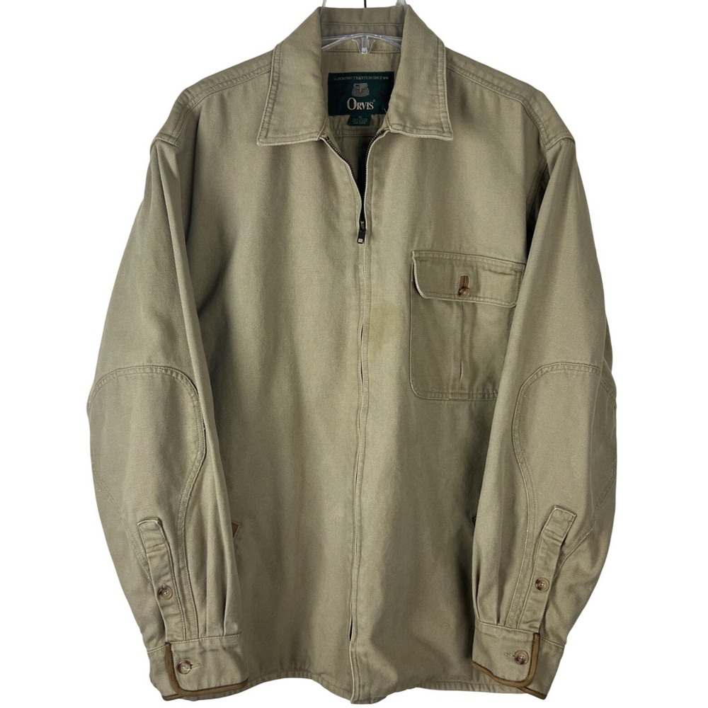 Orvis Mens Canvas Field Barn Chore Utility Coat Leather Trim Size XL F23